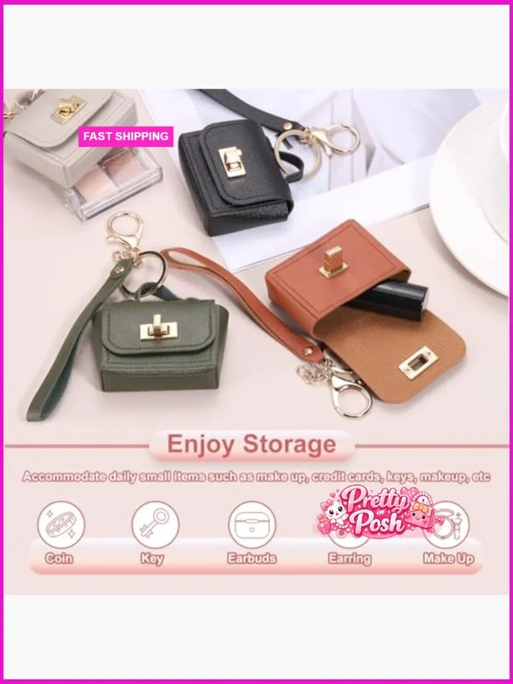 PU Leather Mini Handbag Keychain with Twist Lock and Lobster Clasp
